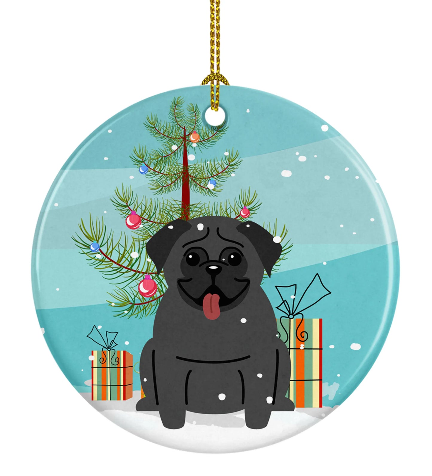 Christmas Tree and Dog on Ceramic Ornament