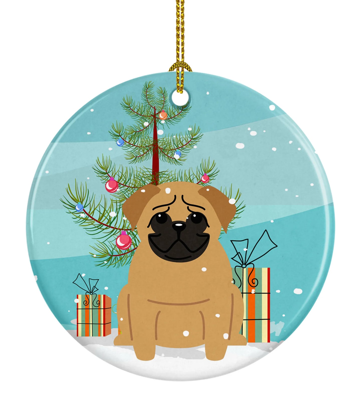 Christmas Tree and Dog on Ceramic Ornament