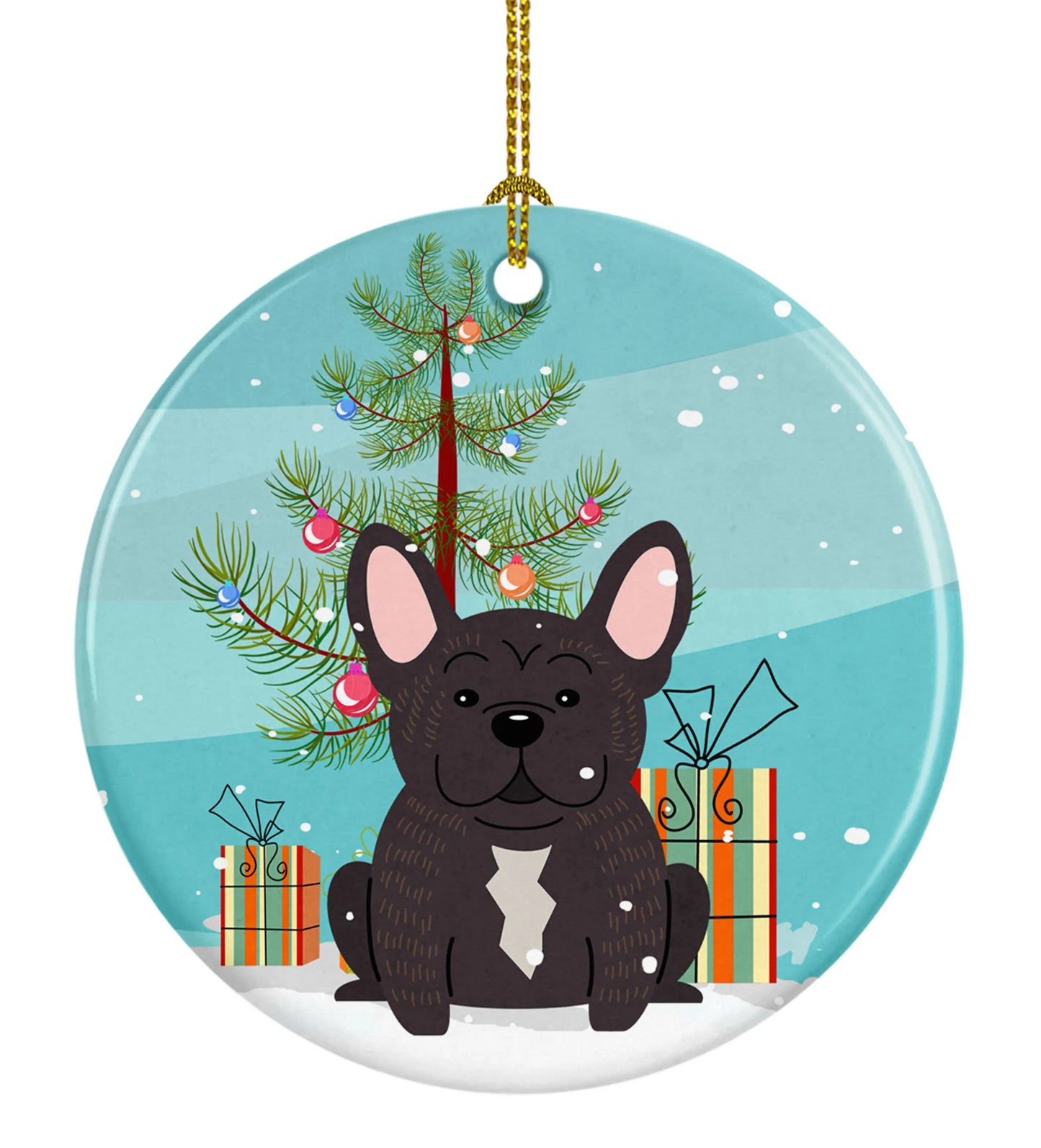 Christmas Tree and Dog on Ceramic Ornament