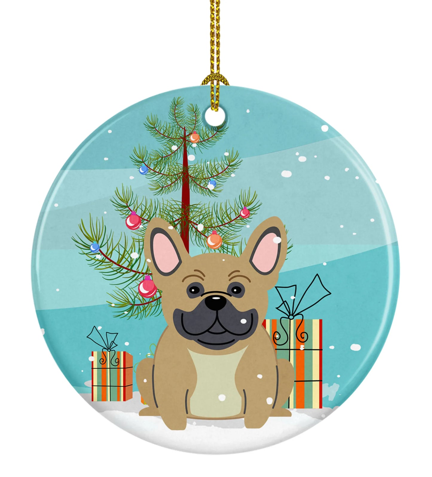 Christmas Tree and Dog on Ceramic Ornament