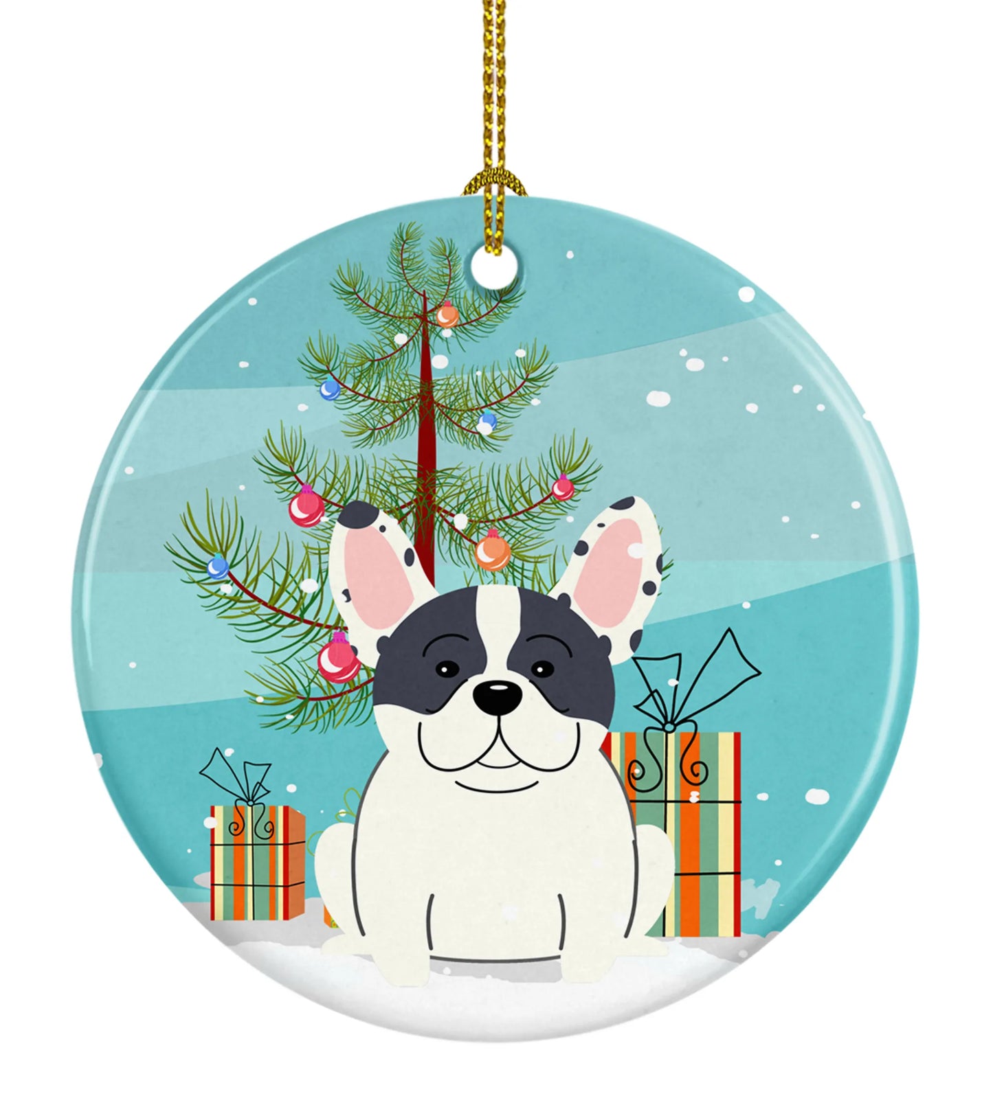 Christmas Tree and Dog on Ceramic Ornament