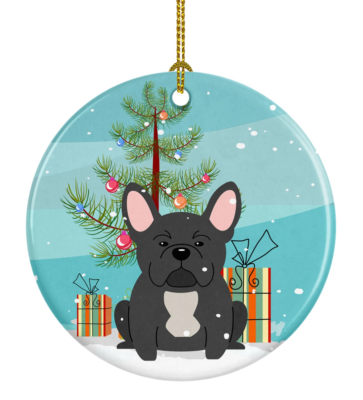 Christmas Tree and Dog on Ceramic Ornament