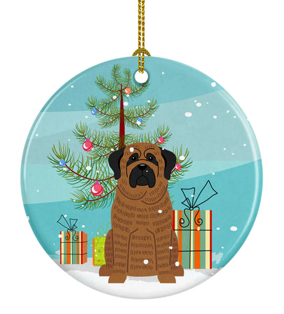 Christmas Tree and Dog on Ceramic Ornament