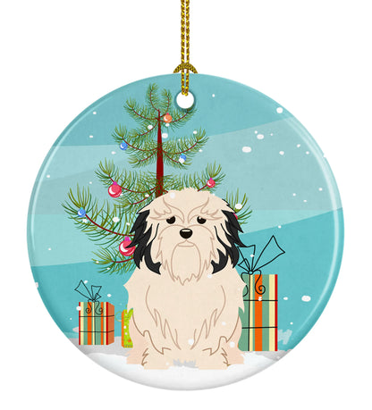 Christmas Tree and Dog on Ceramic Ornament