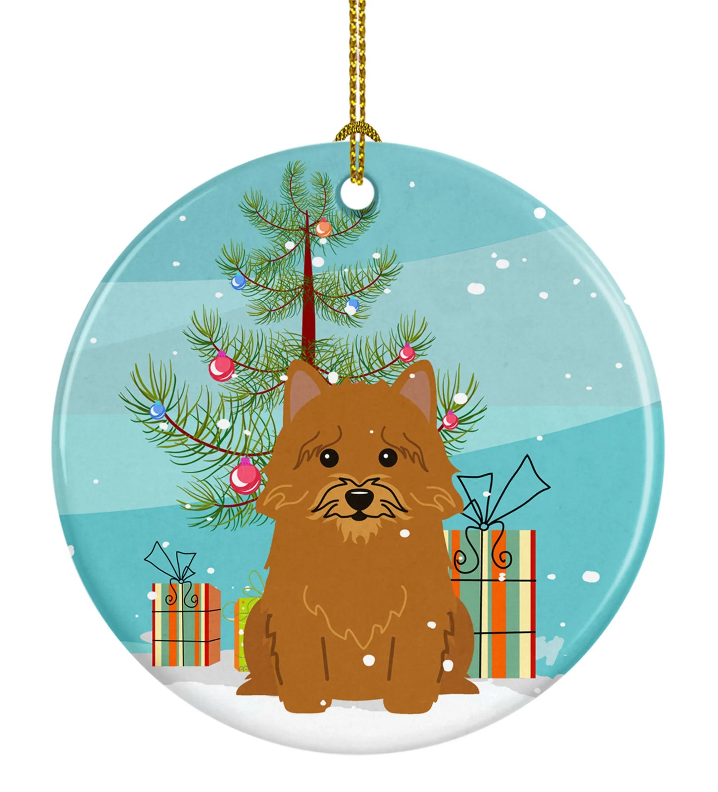 Christmas Tree and Dog on Ceramic Ornament