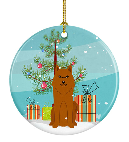 Christmas Tree and Dog on Ceramic Ornament