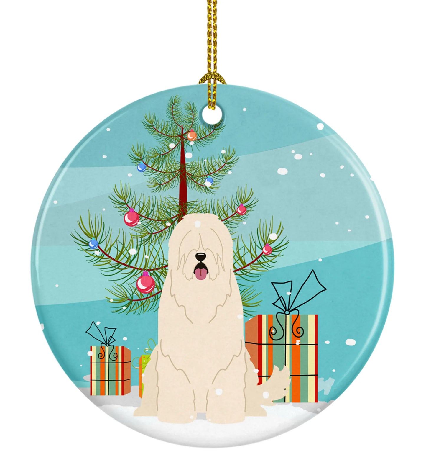 Christmas Tree and Dog on Ceramic Ornament