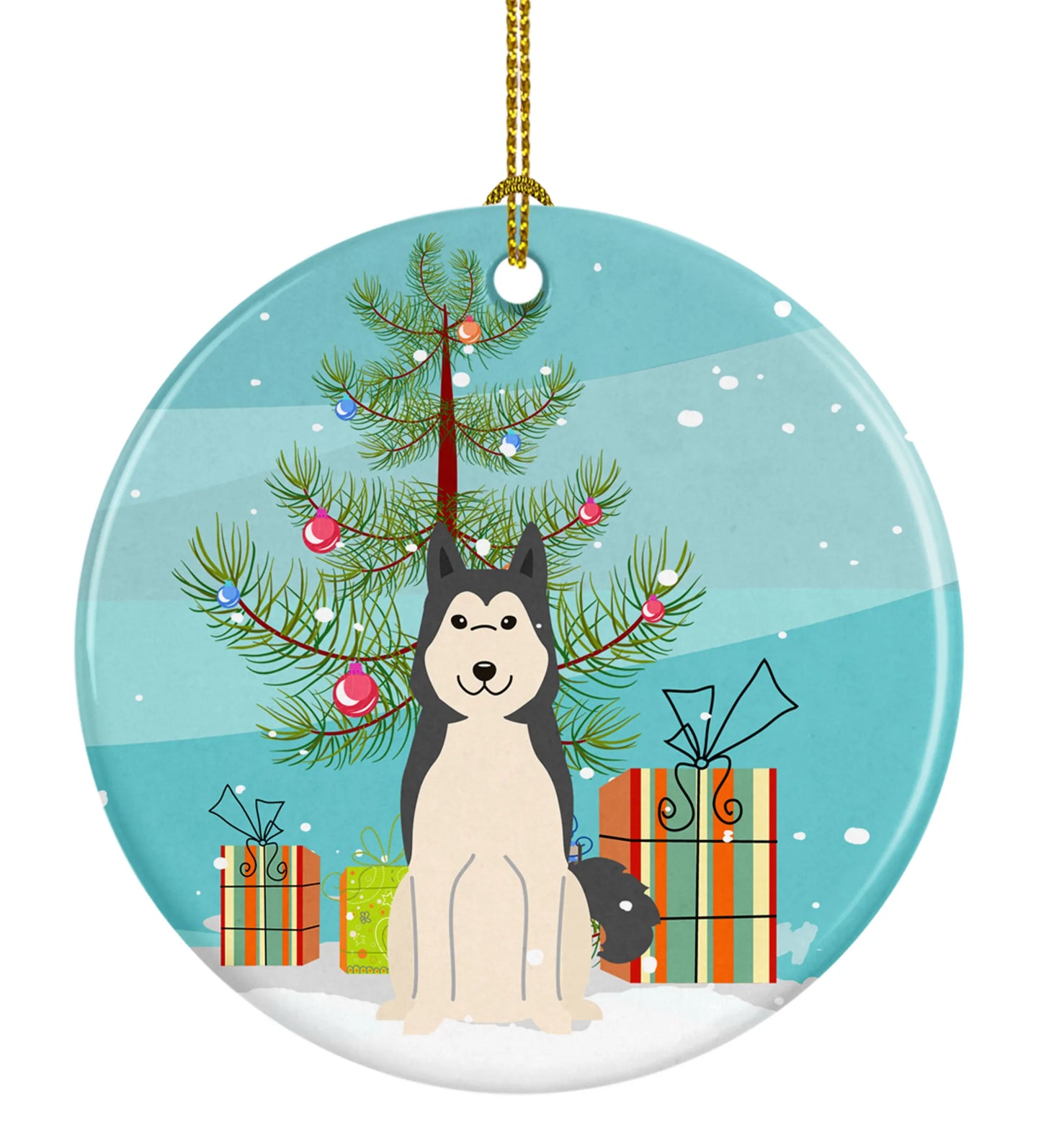 Christmas Tree and Dog on Ceramic Ornament