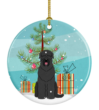 Christmas Tree and Dog on Ceramic Ornament