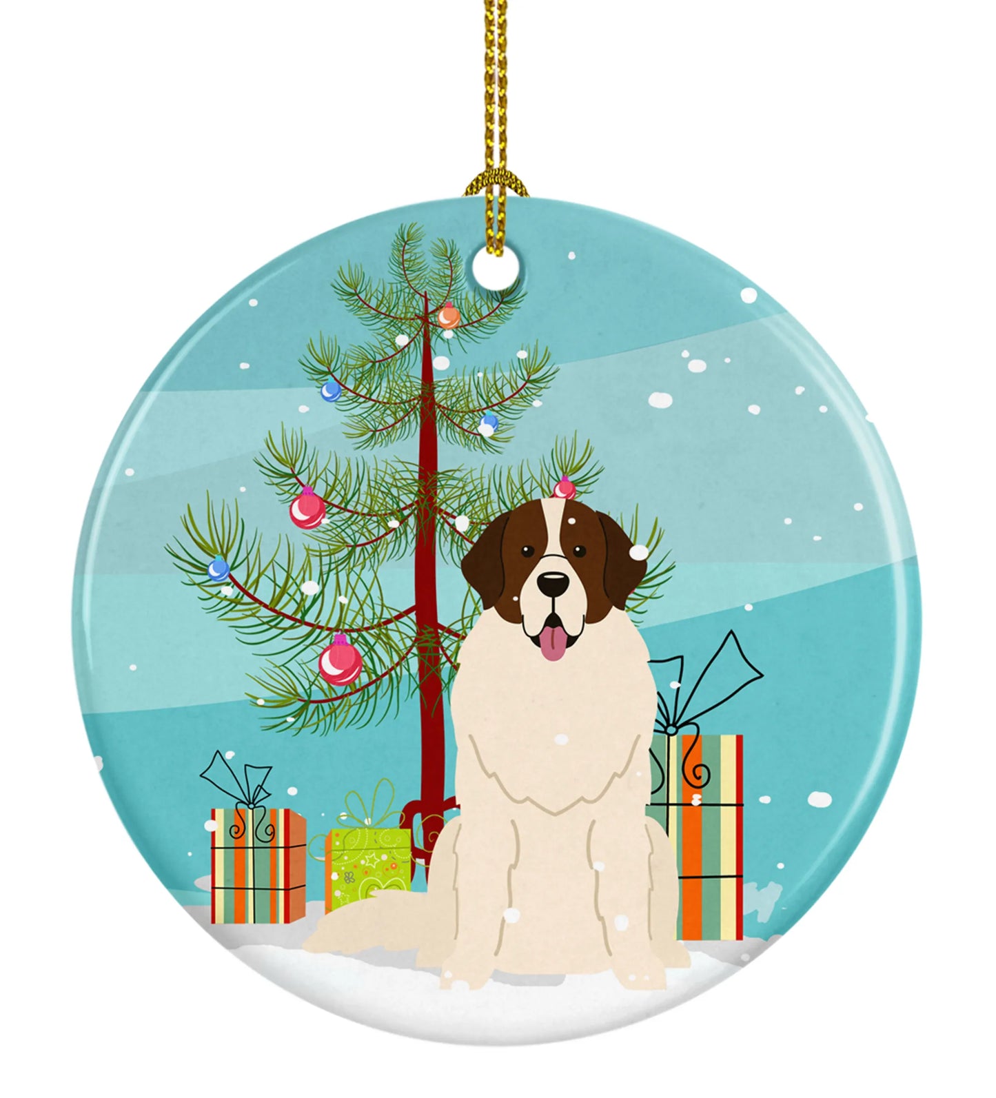 Christmas Tree and Dog on Ceramic Ornament