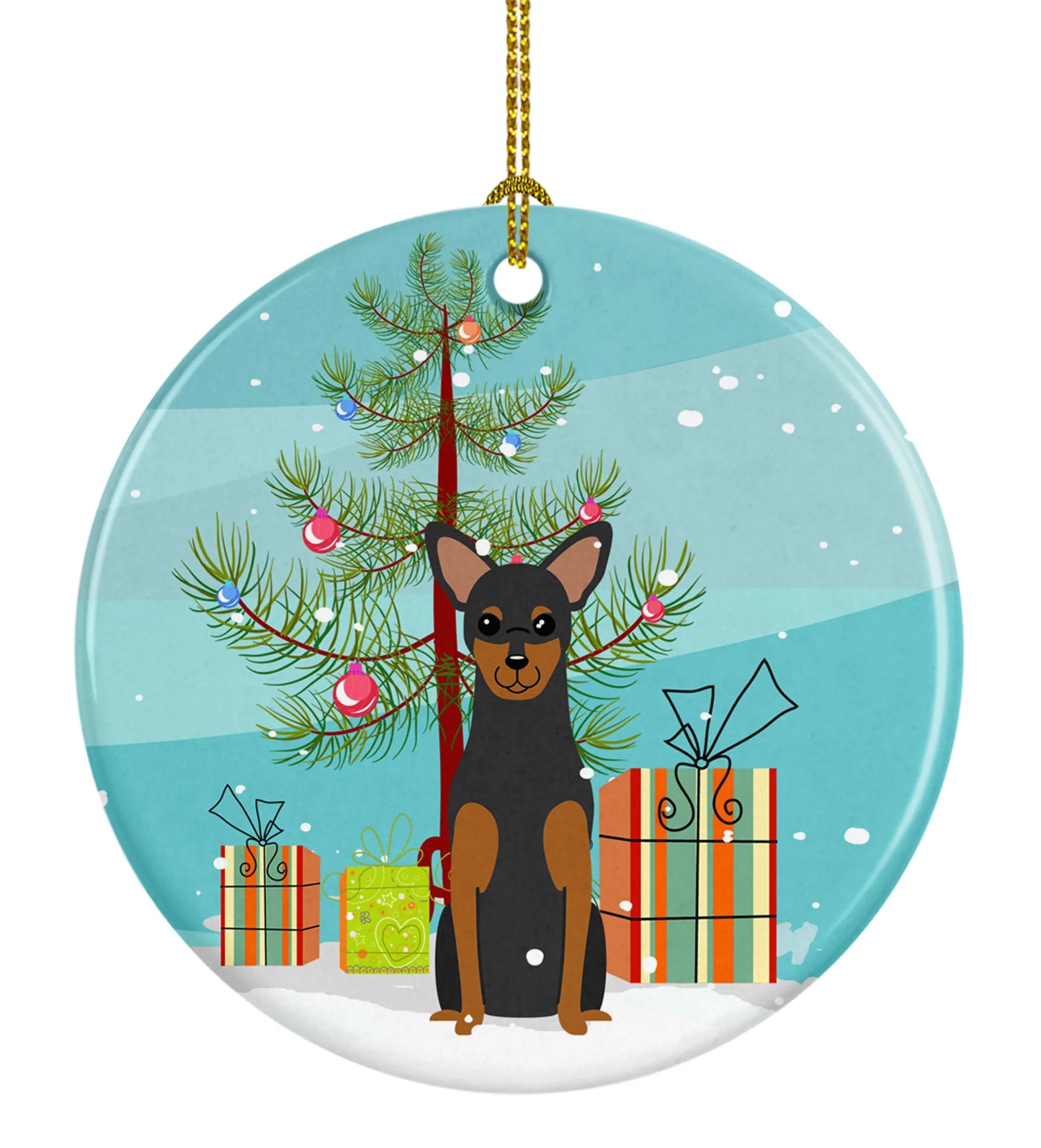 Christmas Tree and Dog on Ceramic Ornament