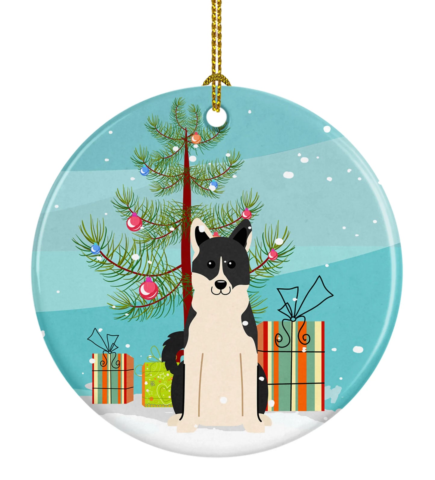 Christmas Tree and Dog on Ceramic Ornament