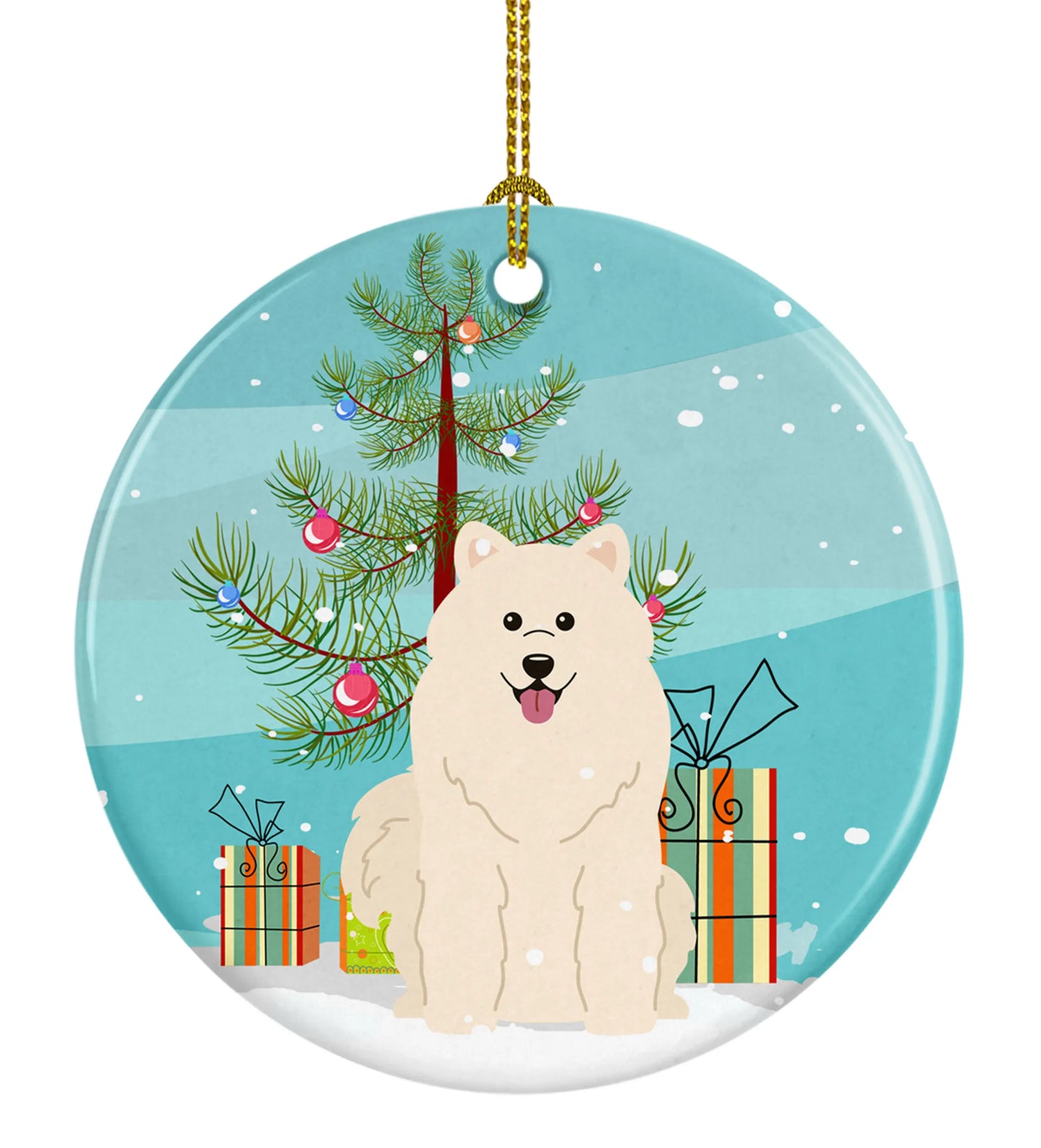 Christmas Tree and Dog on Ceramic Ornament