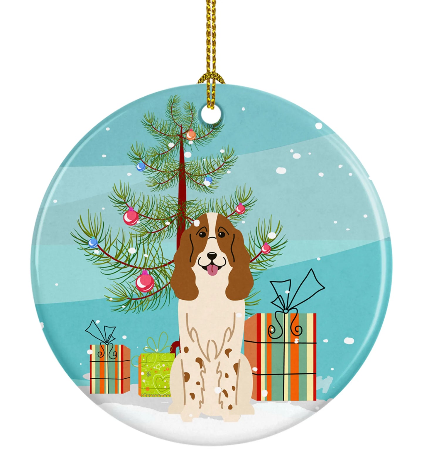 Christmas Tree and Dog on Ceramic Ornament