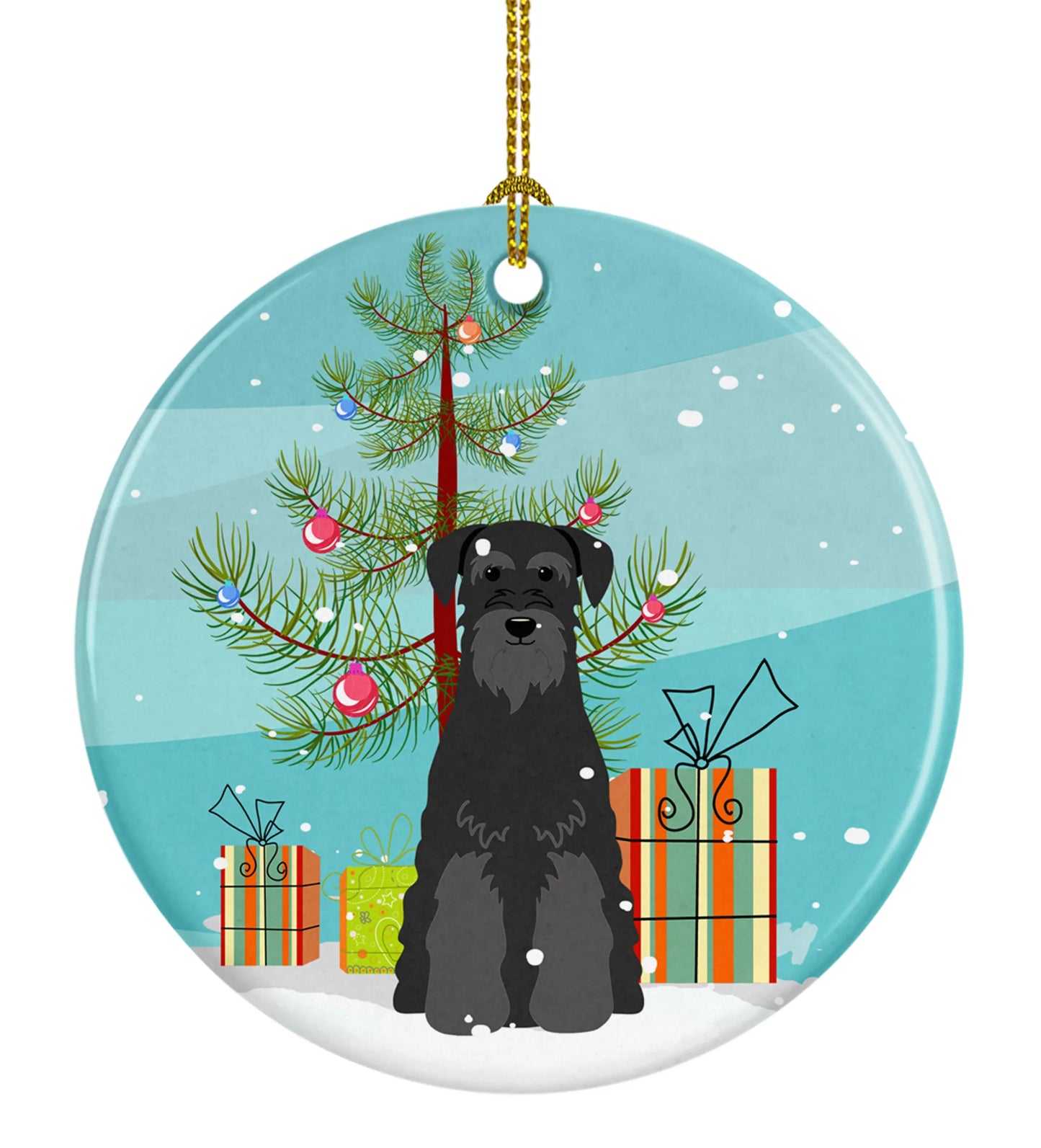 Christmas Tree and Dog on Ceramic Ornament