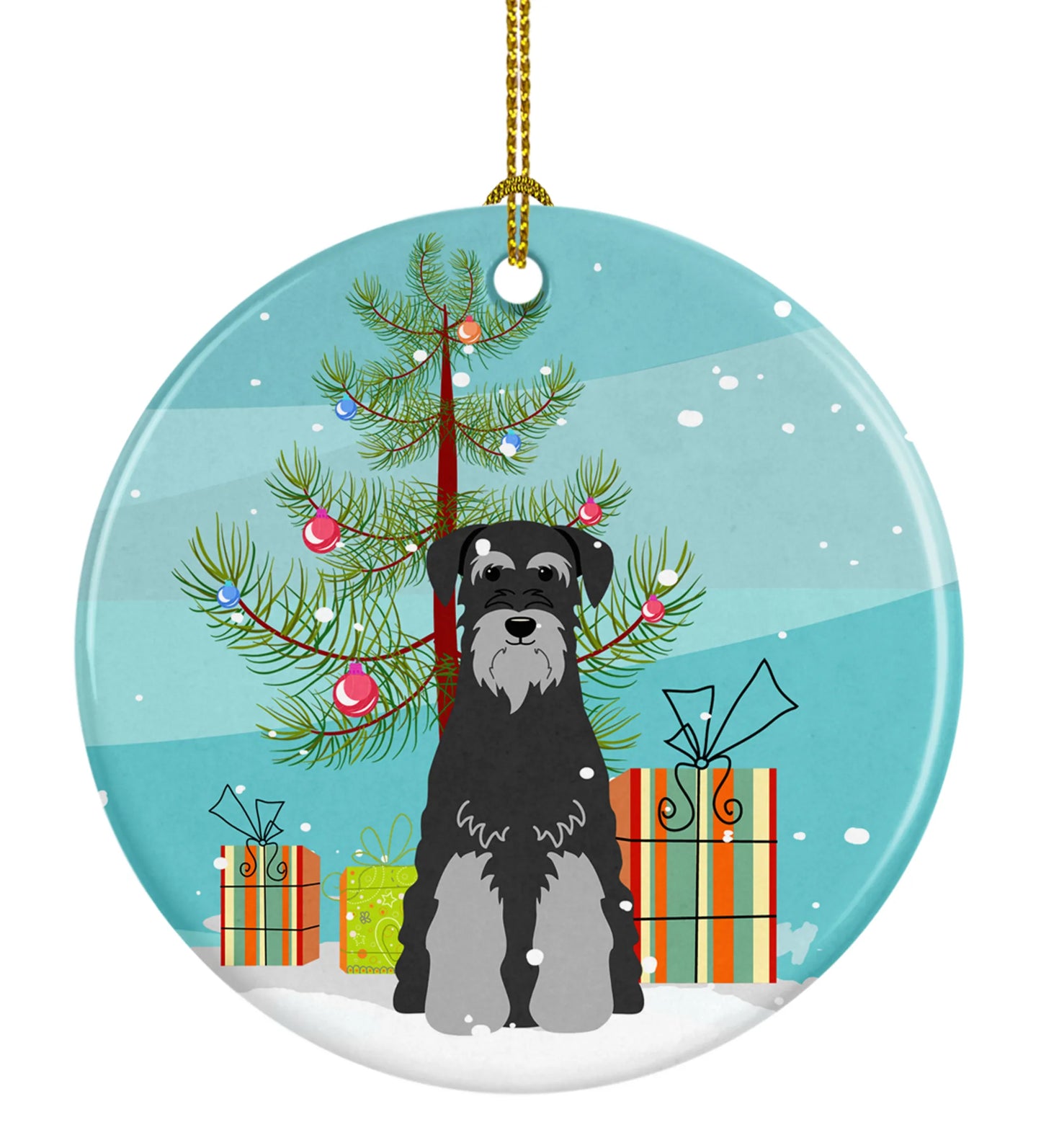 Christmas Tree and Dog on Ceramic Ornament