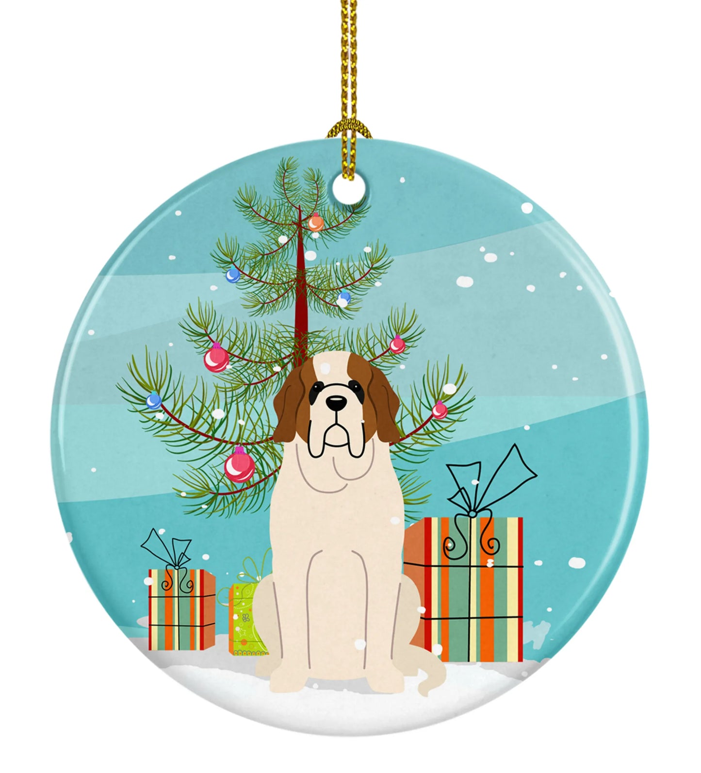 Christmas Tree and Dog on Ceramic Ornament