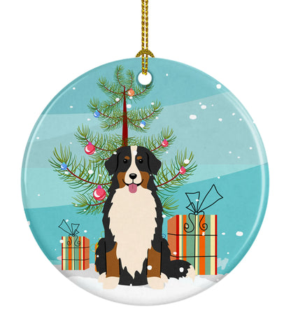 Christmas Tree and Dog on Ceramic Ornament