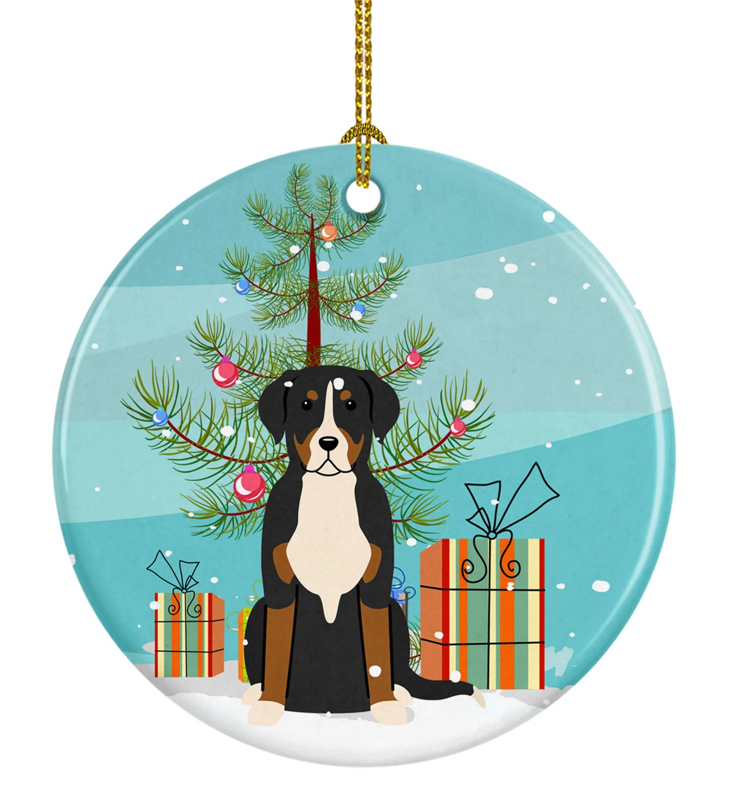 Christmas Tree and Dog on Ceramic Ornament