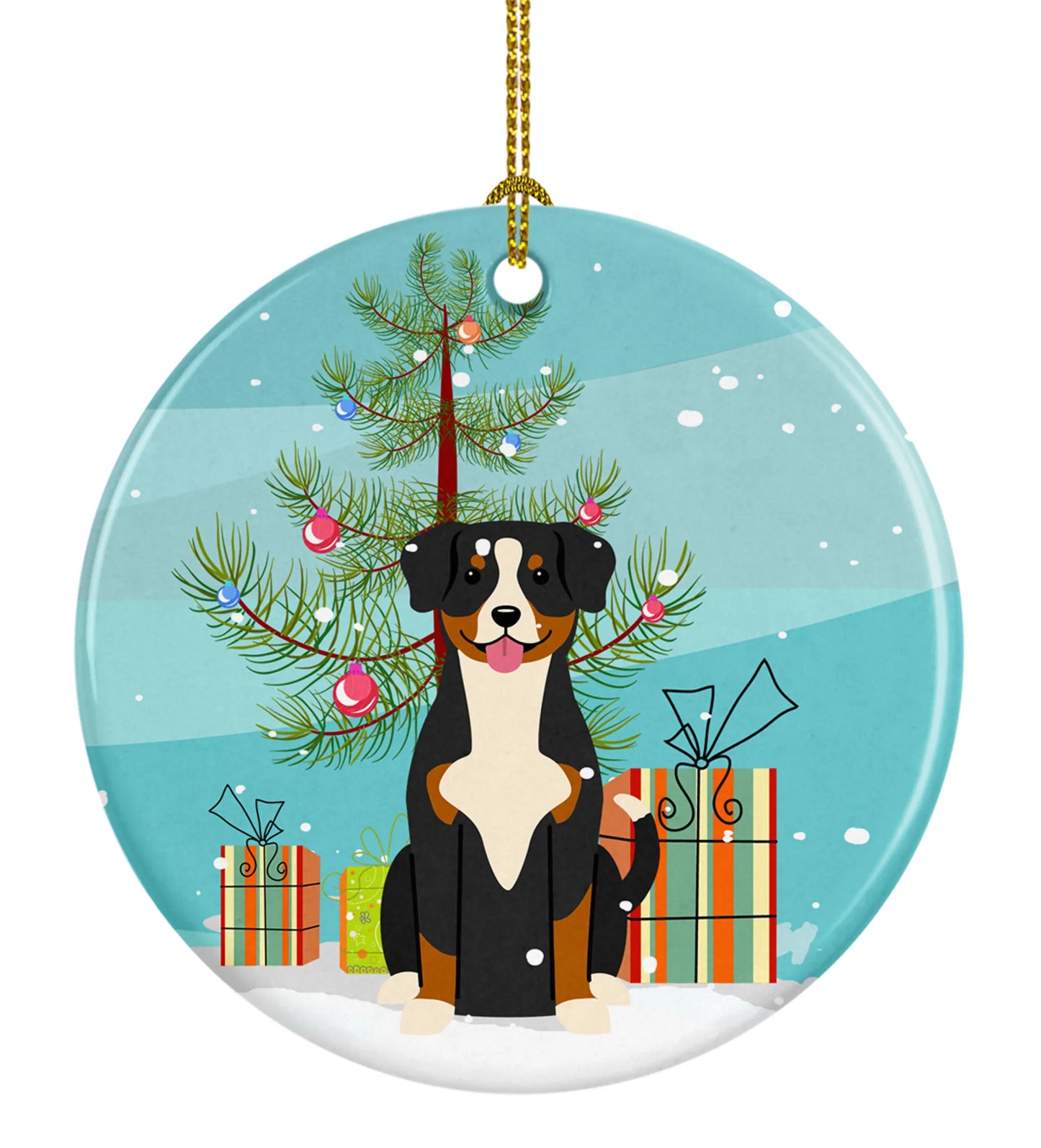 Christmas Tree and Dog on Ceramic Ornament