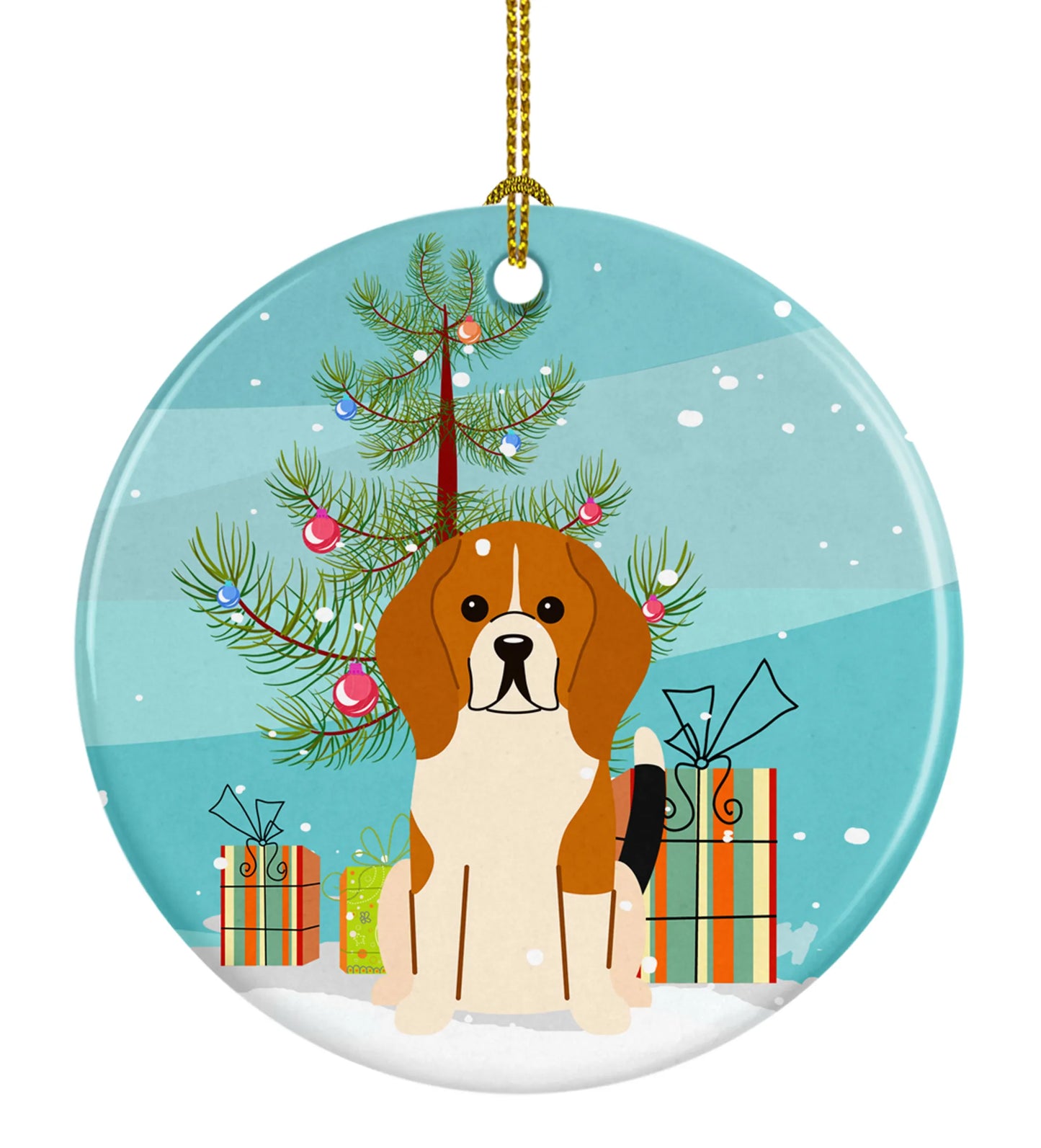 Christmas Tree and Dog on Ceramic Ornament