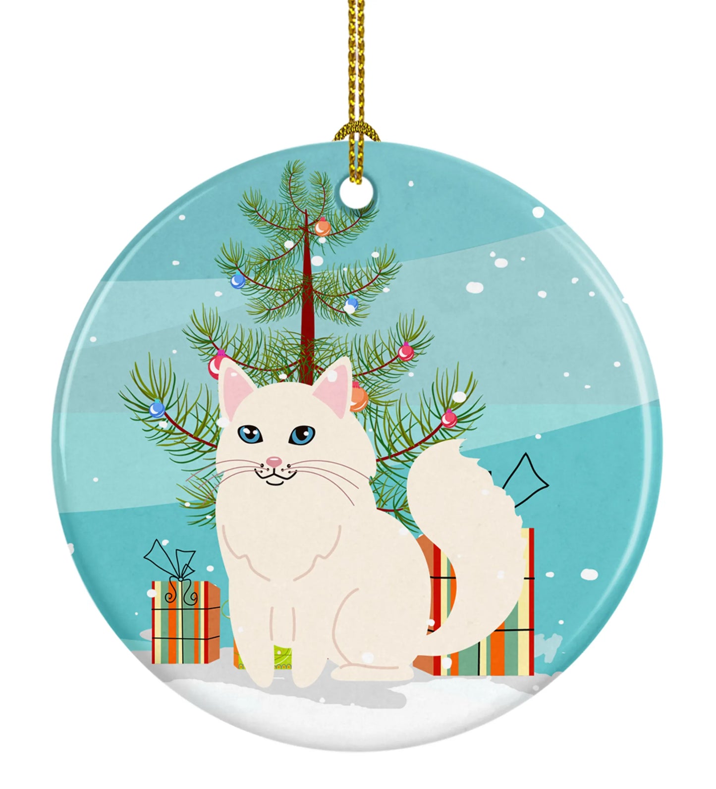 Merry Christmas Tree and Cat Ceramic Ornament