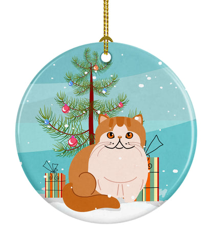 Merry Christmas Tree and Cat Ceramic Ornament