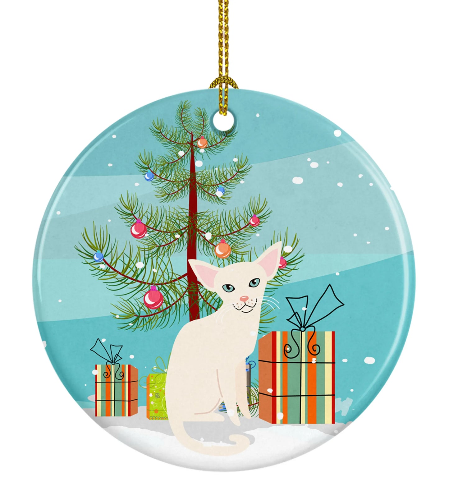 Merry Christmas Tree and Cat Ceramic Ornament