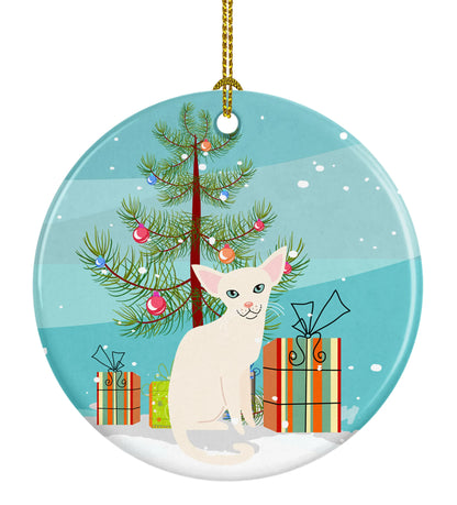 Merry Christmas Tree and Cat Ceramic Ornament