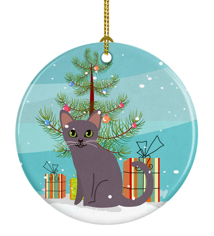 Merry Christmas Tree and Cat Ceramic Ornament