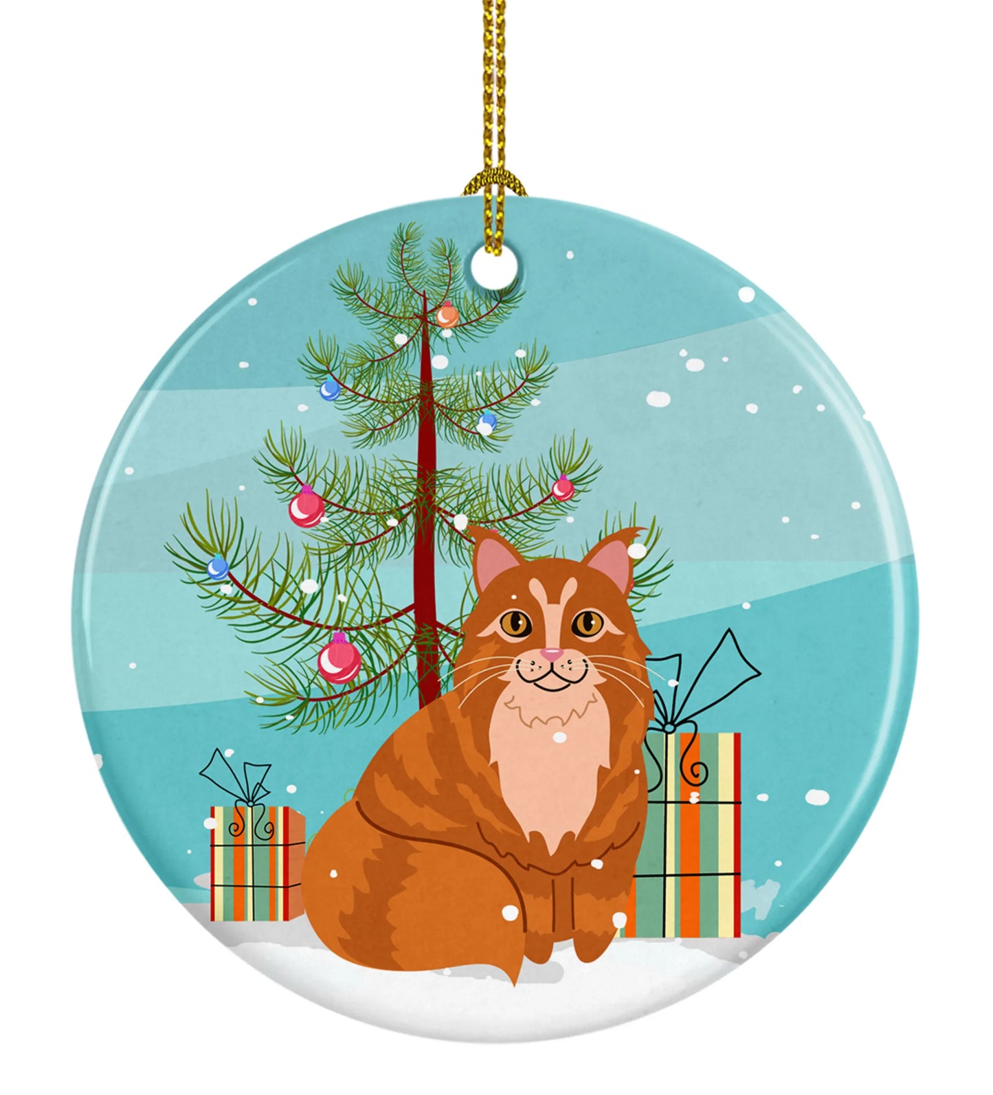 Merry Christmas Tree and Cat Ceramic Ornament