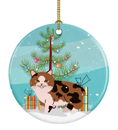 Merry Christmas Tree and Cat Ceramic Ornament