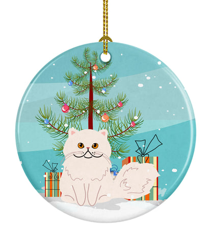 Merry Christmas Tree and Cat Ceramic Ornament