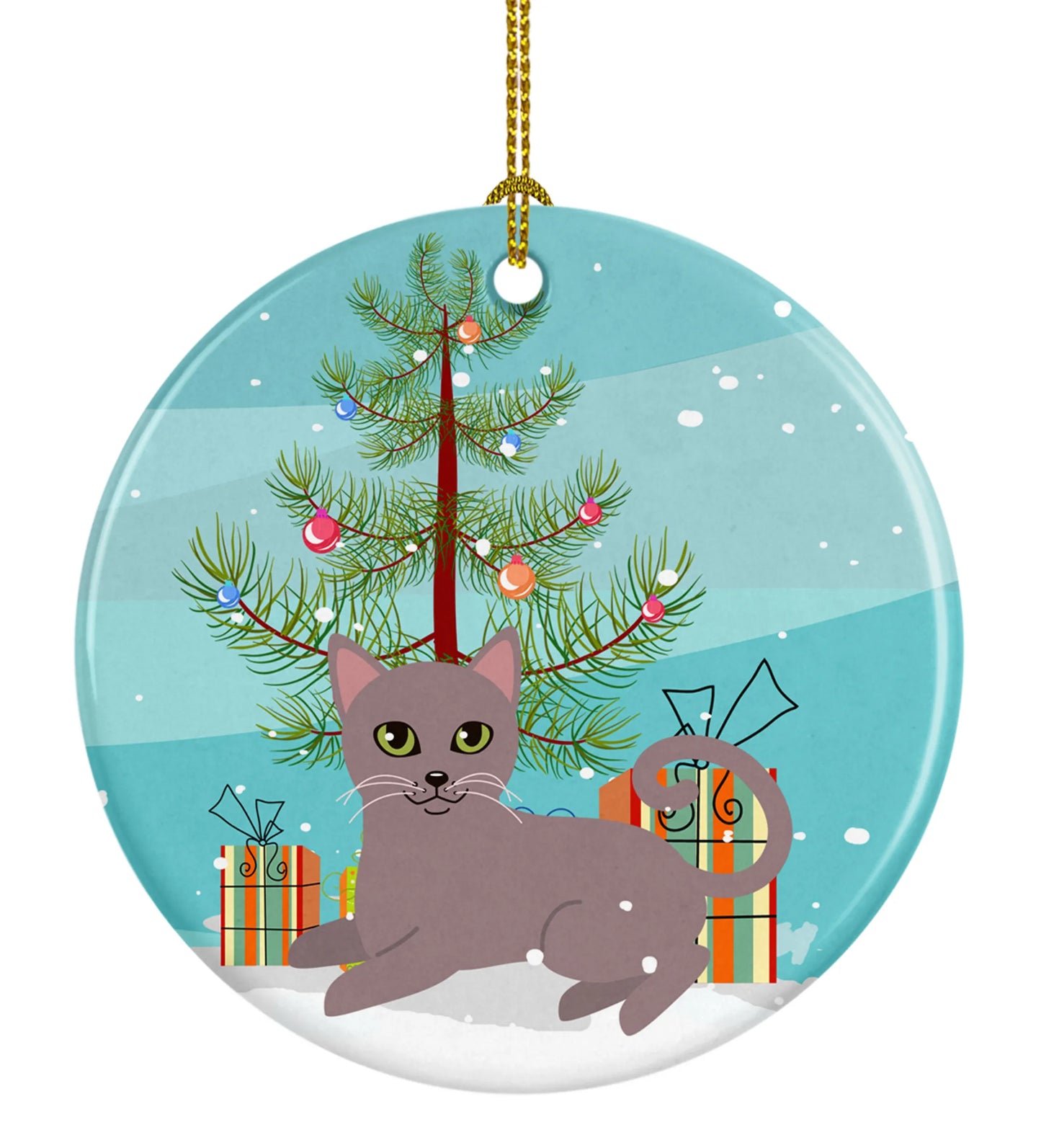 Merry Christmas Tree and Cat Ceramic Ornament