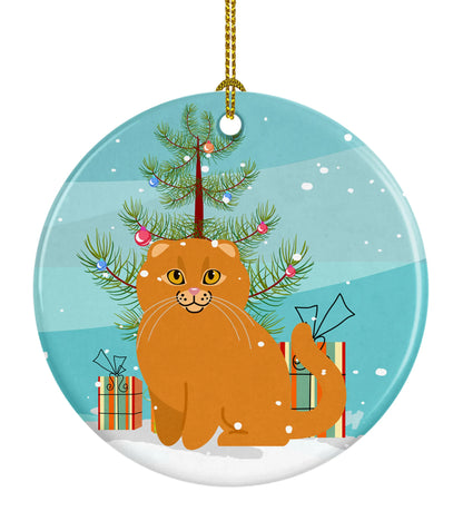 Merry Christmas Tree and Cat Ceramic Ornament