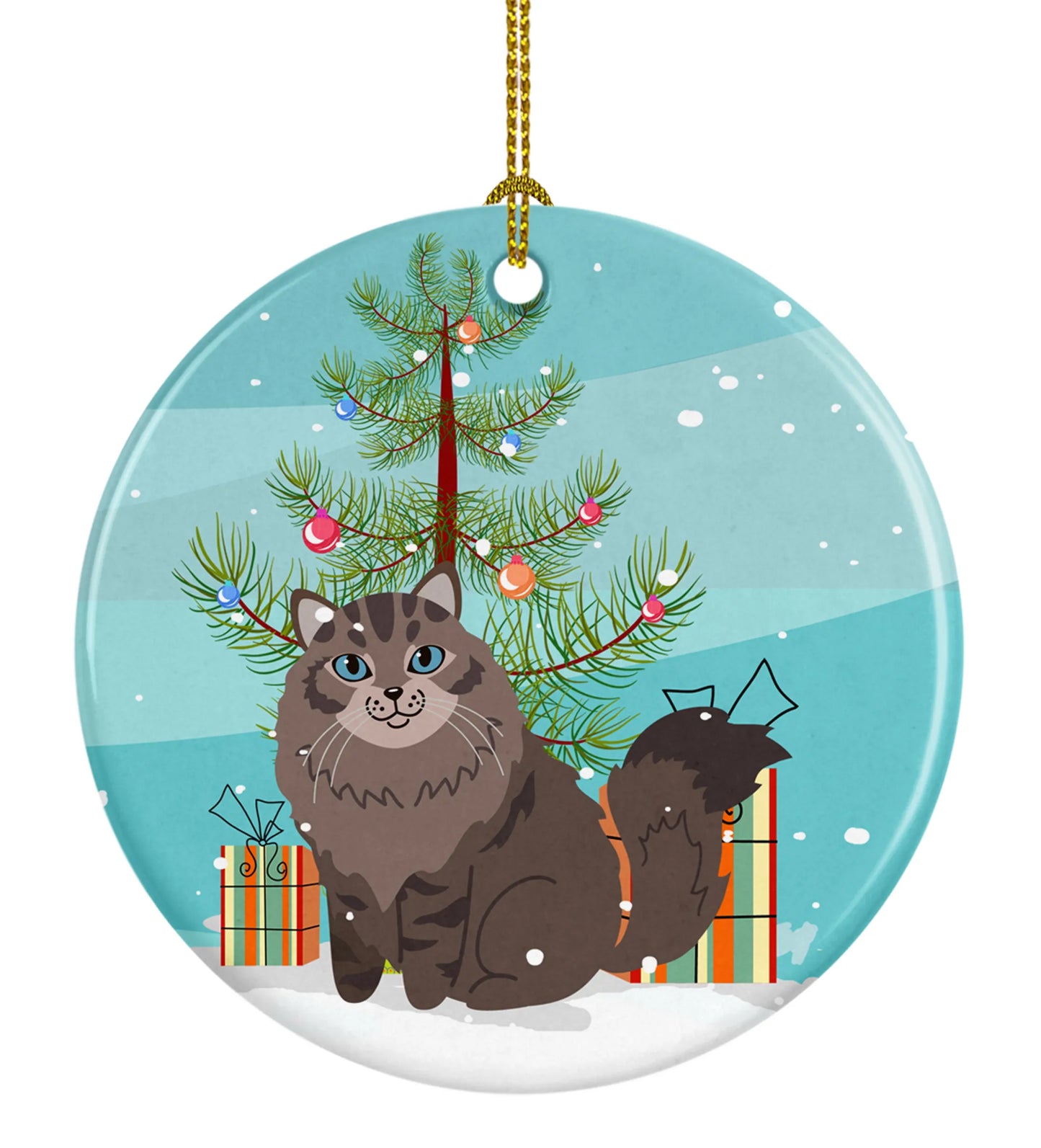 Merry Christmas Tree and Cat Ceramic Ornament