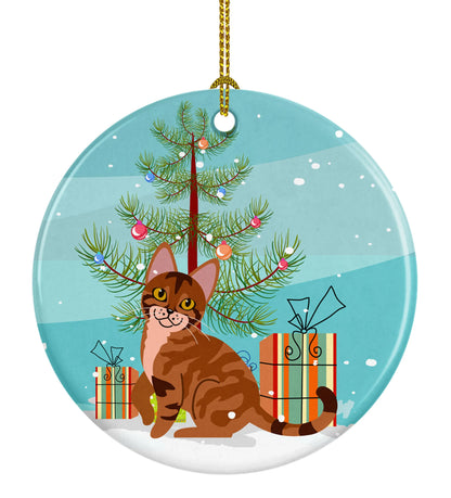 Merry Christmas Tree and Cat Ceramic Ornament