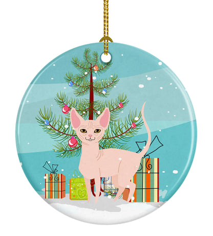 Merry Christmas Tree and Cat Ceramic Ornament