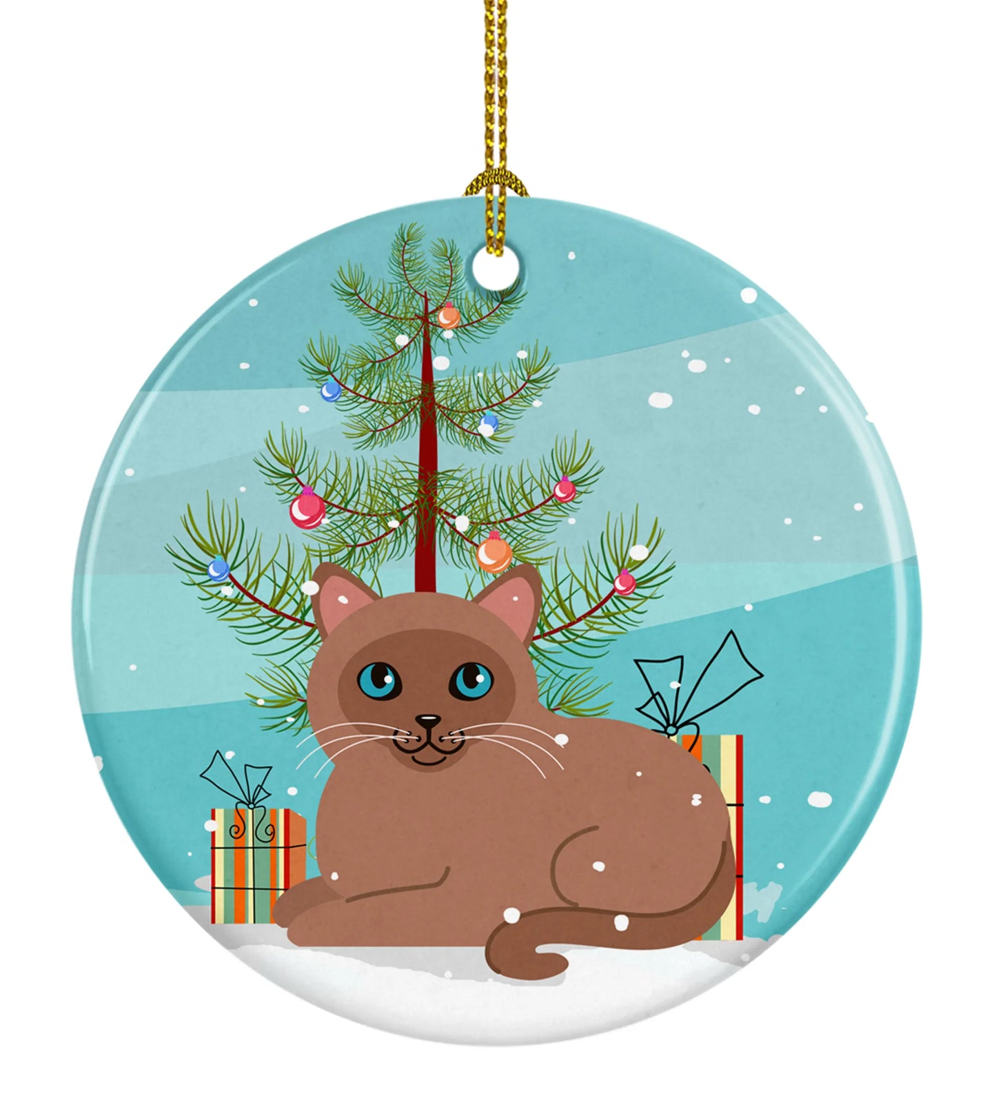 Merry Christmas Tree and Cat Ceramic Ornament