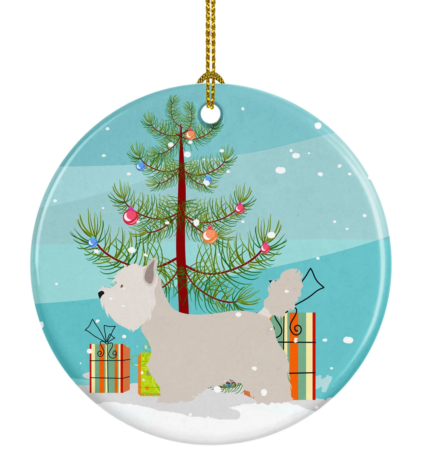 Christmas Tree and Dog on Ceramic Ornament