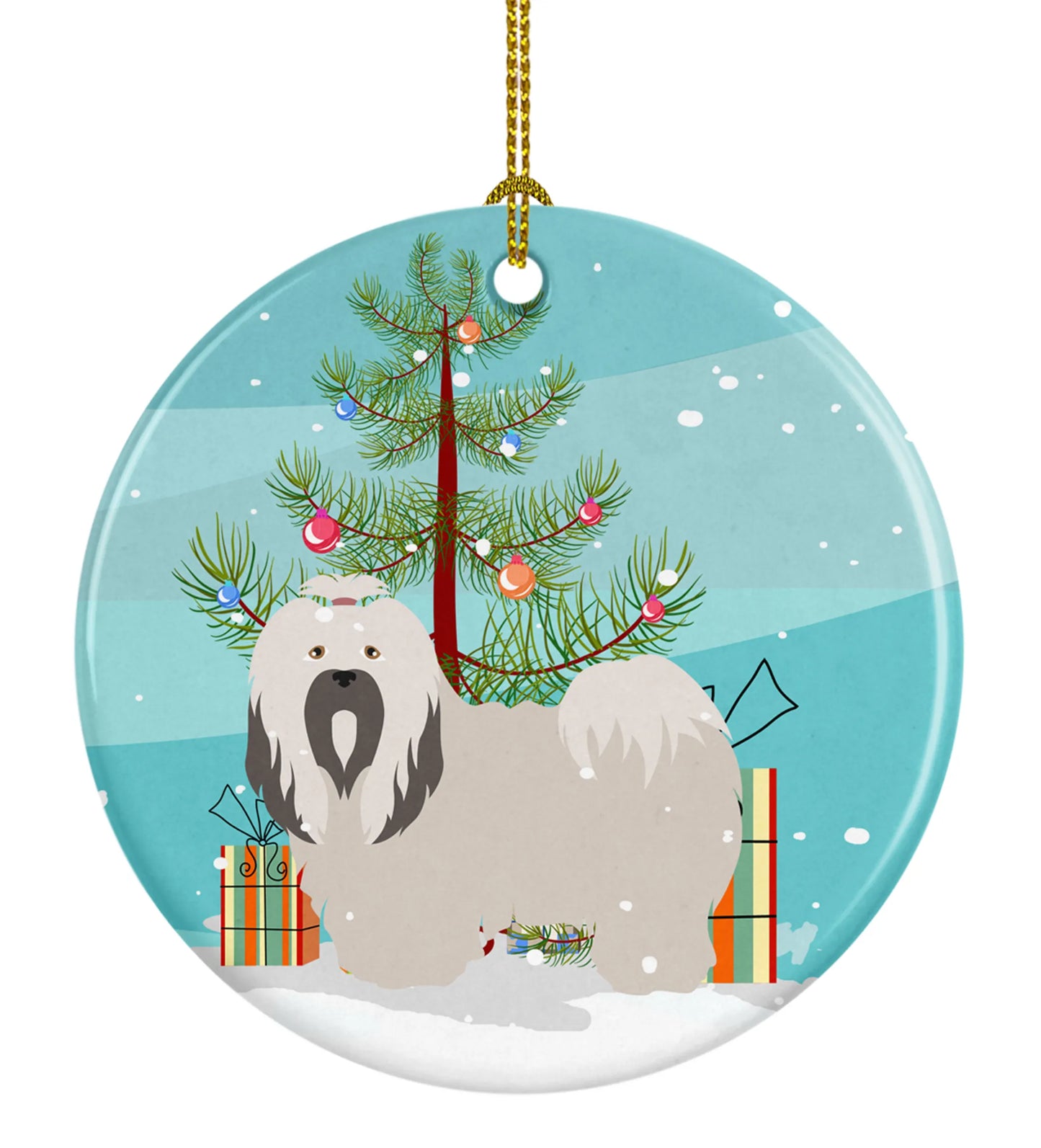 Christmas Tree and Dog on Ceramic Ornament