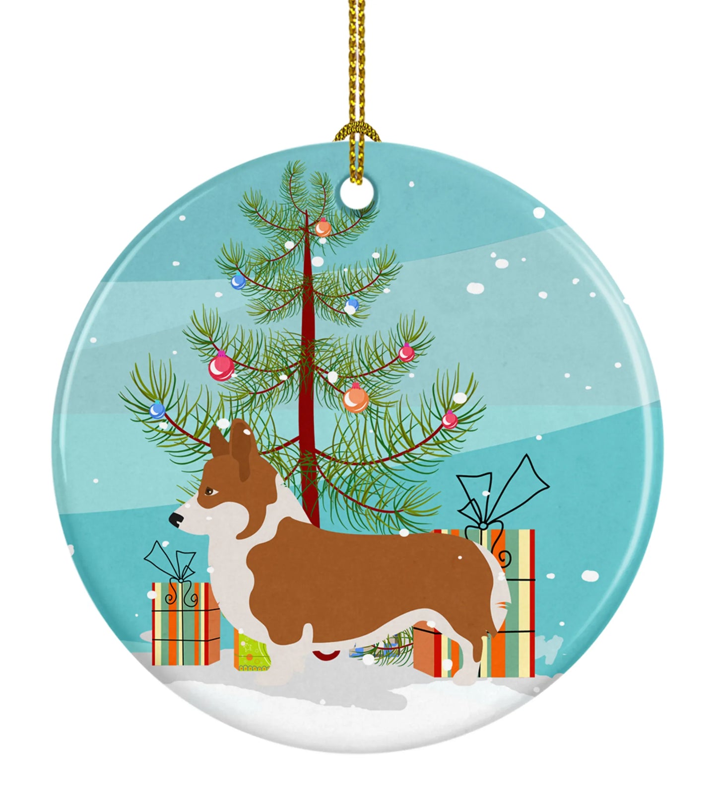 Christmas Tree and Dog on Ceramic Ornament