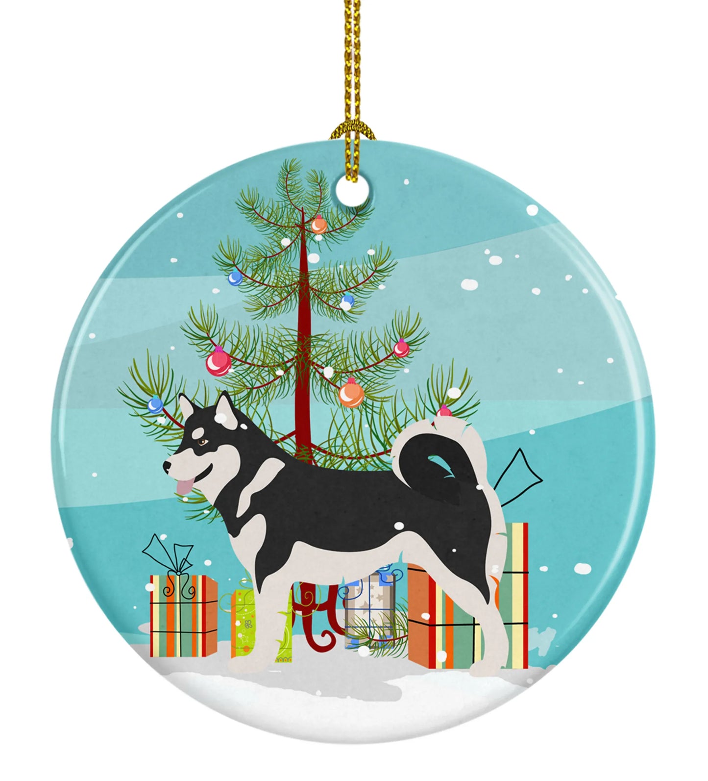 Christmas Tree and Dog on Ceramic Ornament