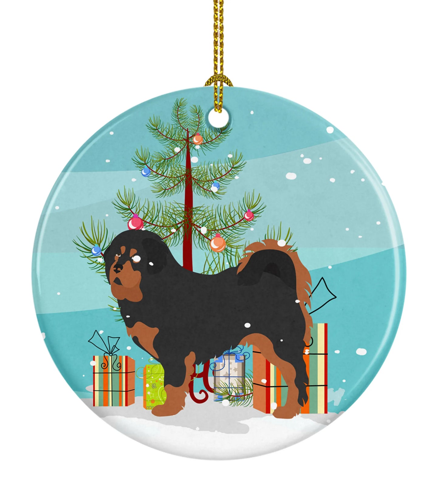 Christmas Tree and Dog on Ceramic Ornament