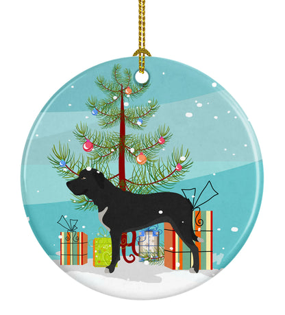 Christmas Tree and Dog on Ceramic Ornament