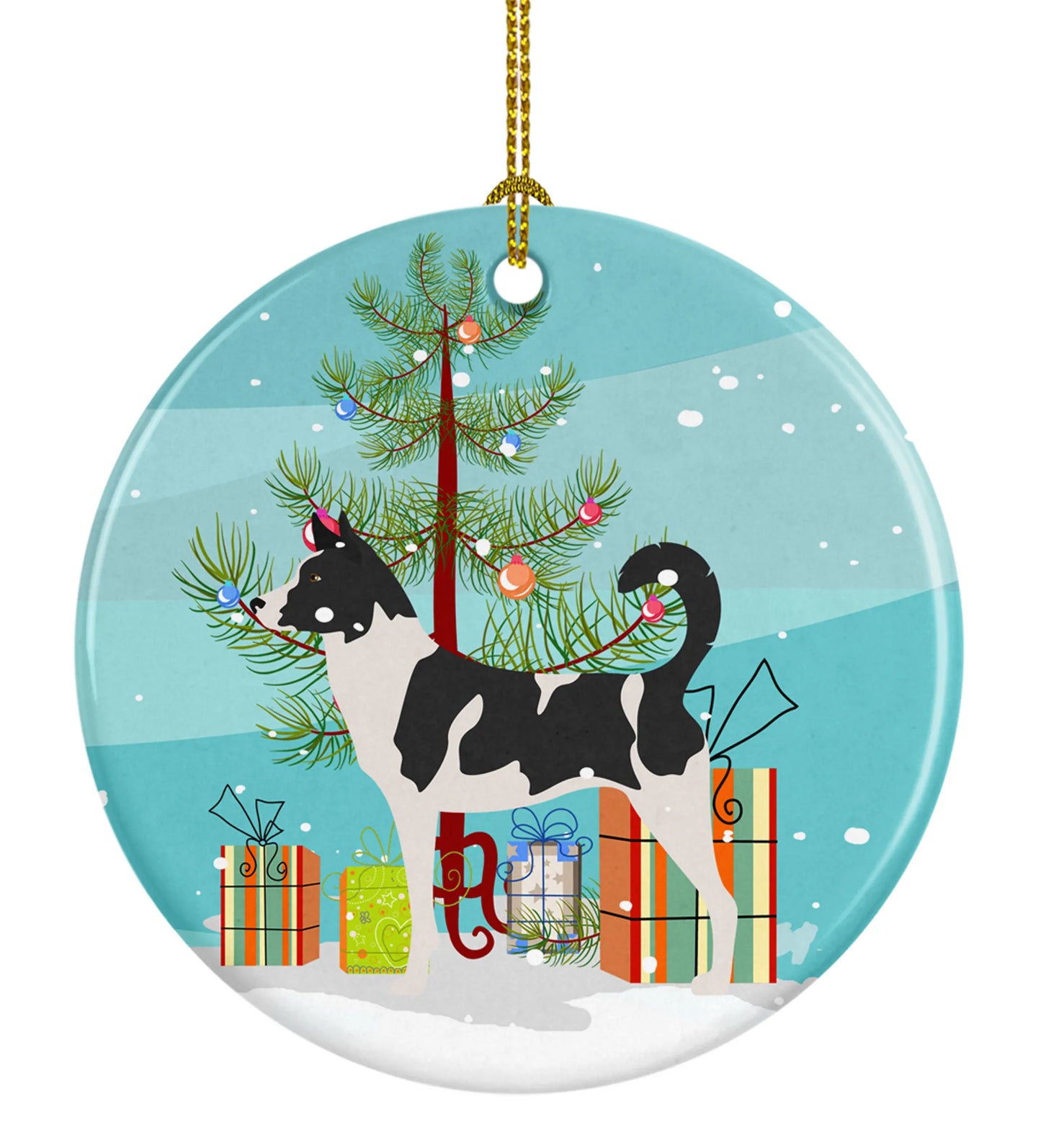 Christmas Tree and Dog on Ceramic Ornament