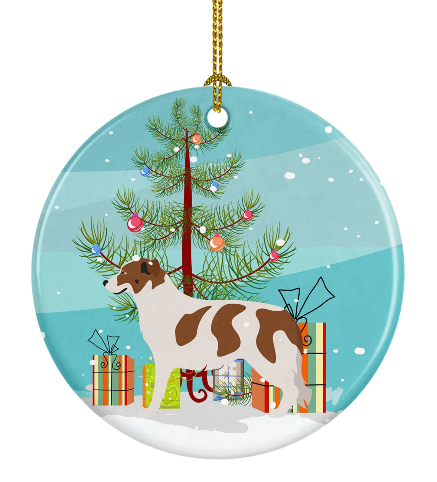 Christmas Tree and Dog on Ceramic Ornament