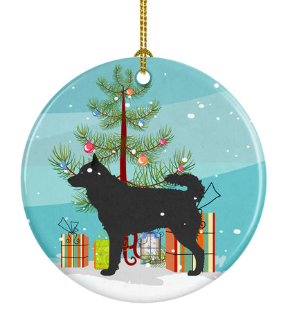 Christmas Tree and Dog on Ceramic Ornament