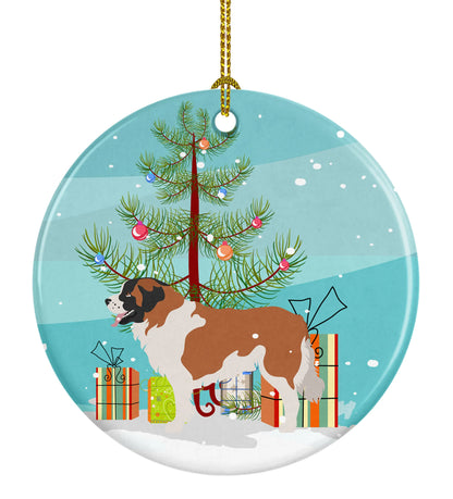 Christmas Tree and Dog on Ceramic Ornament