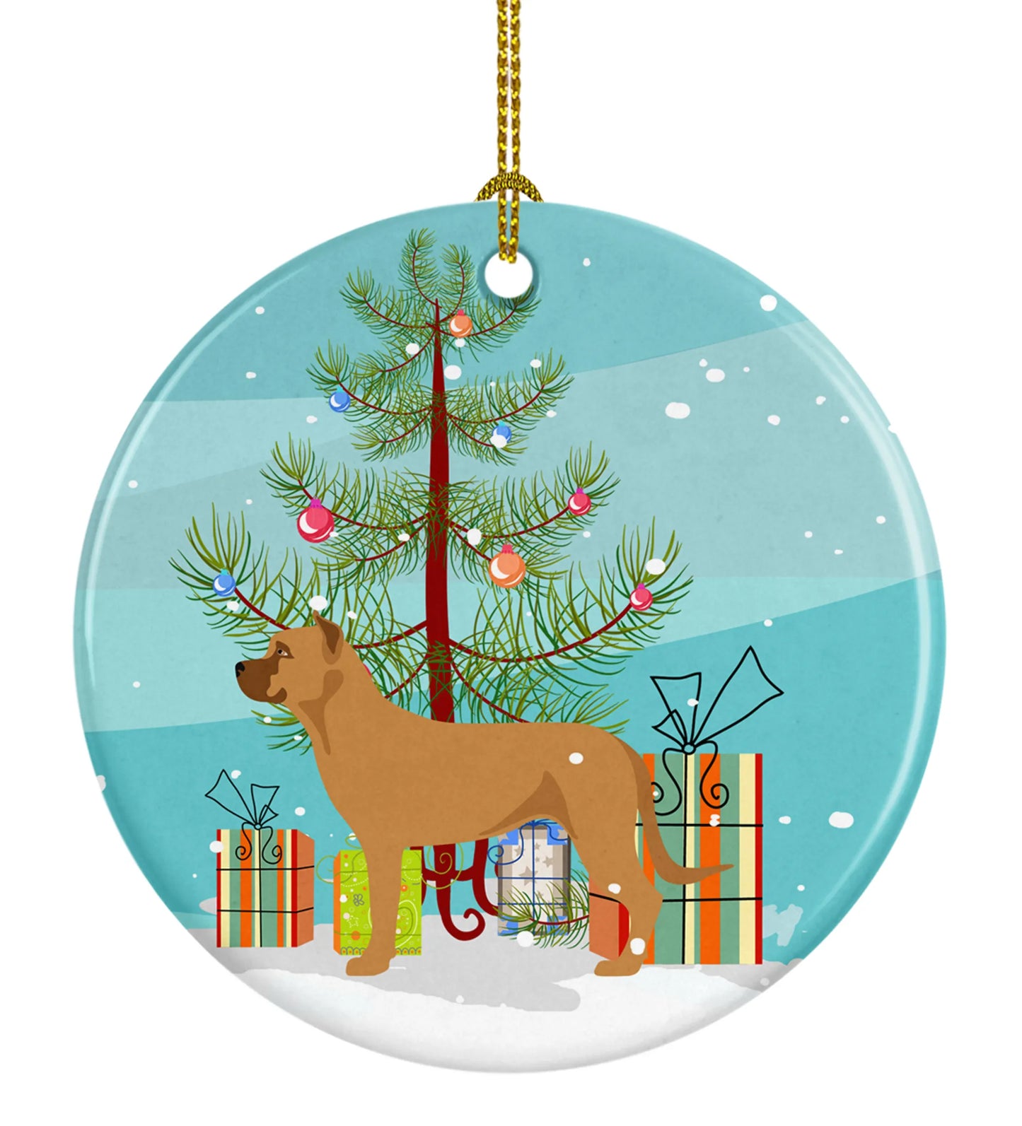 Christmas Tree and Dog on Ceramic Ornament